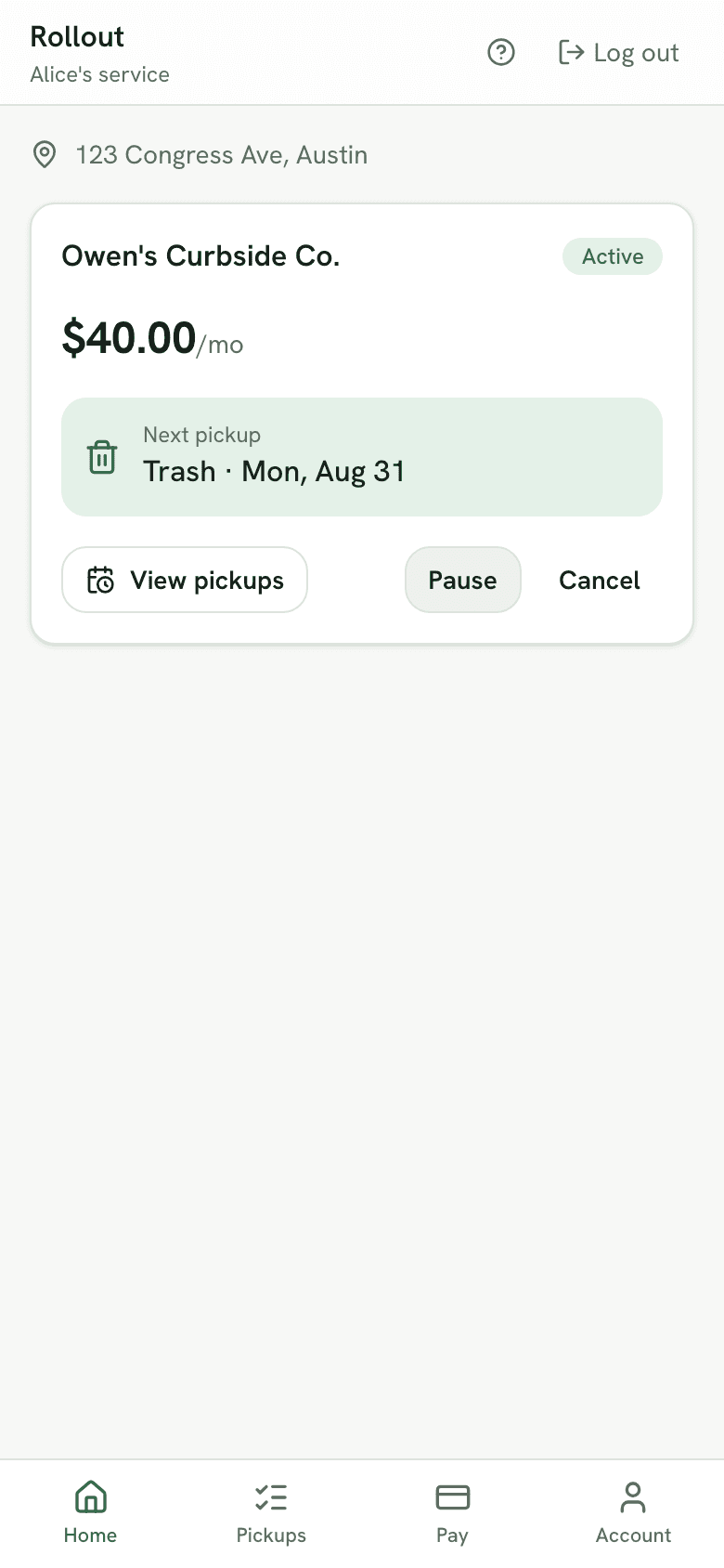 The customer dashboard with an active subscription