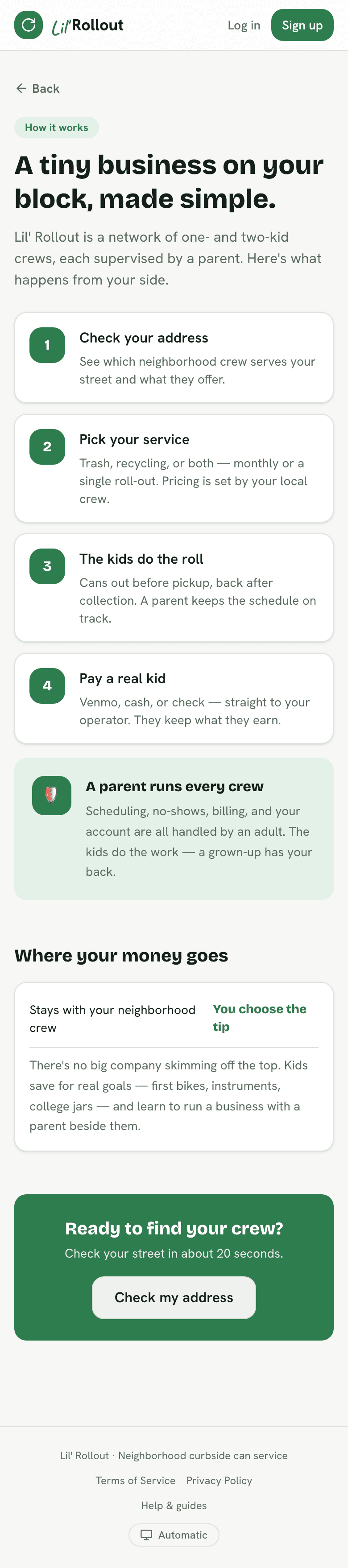 The how-it-works page, showing the four steps