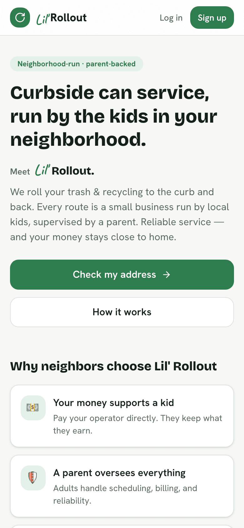 The Lil' Rollout home page on a phone