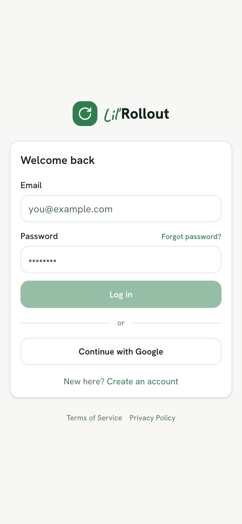 The login page