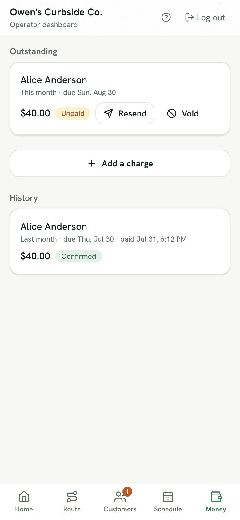 The payments page