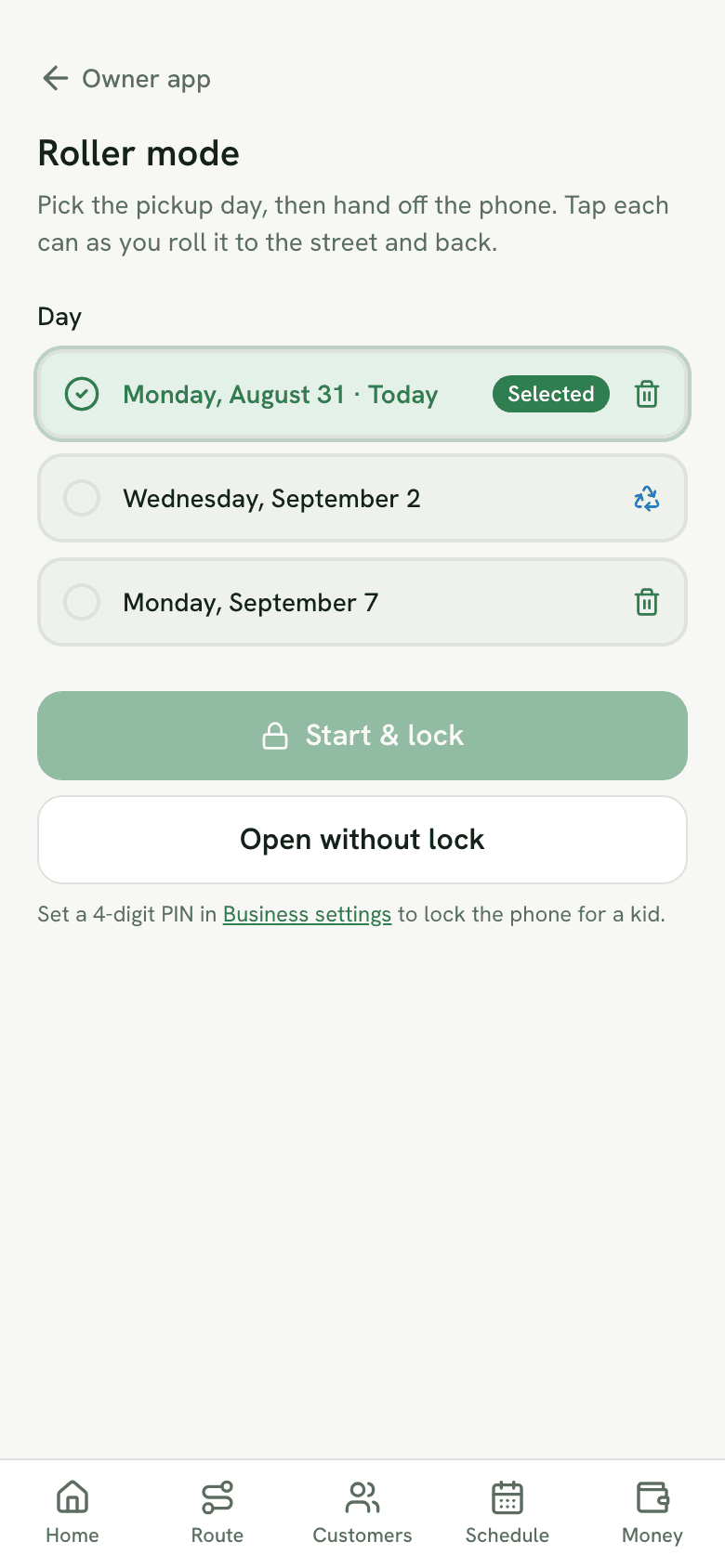 The roller start screen