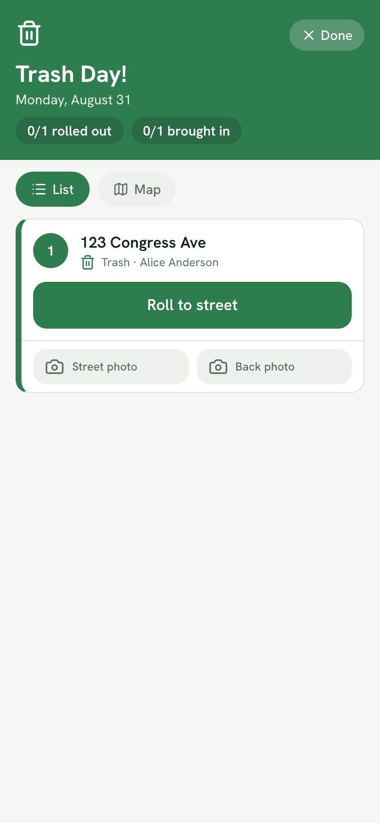 The list of stops